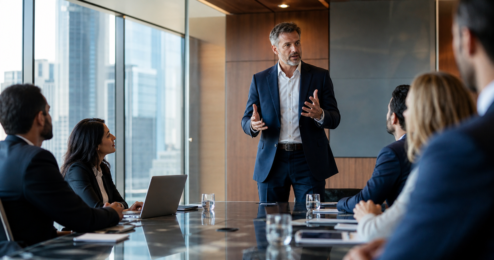 Confident Businessman Leading Meeting Discussion